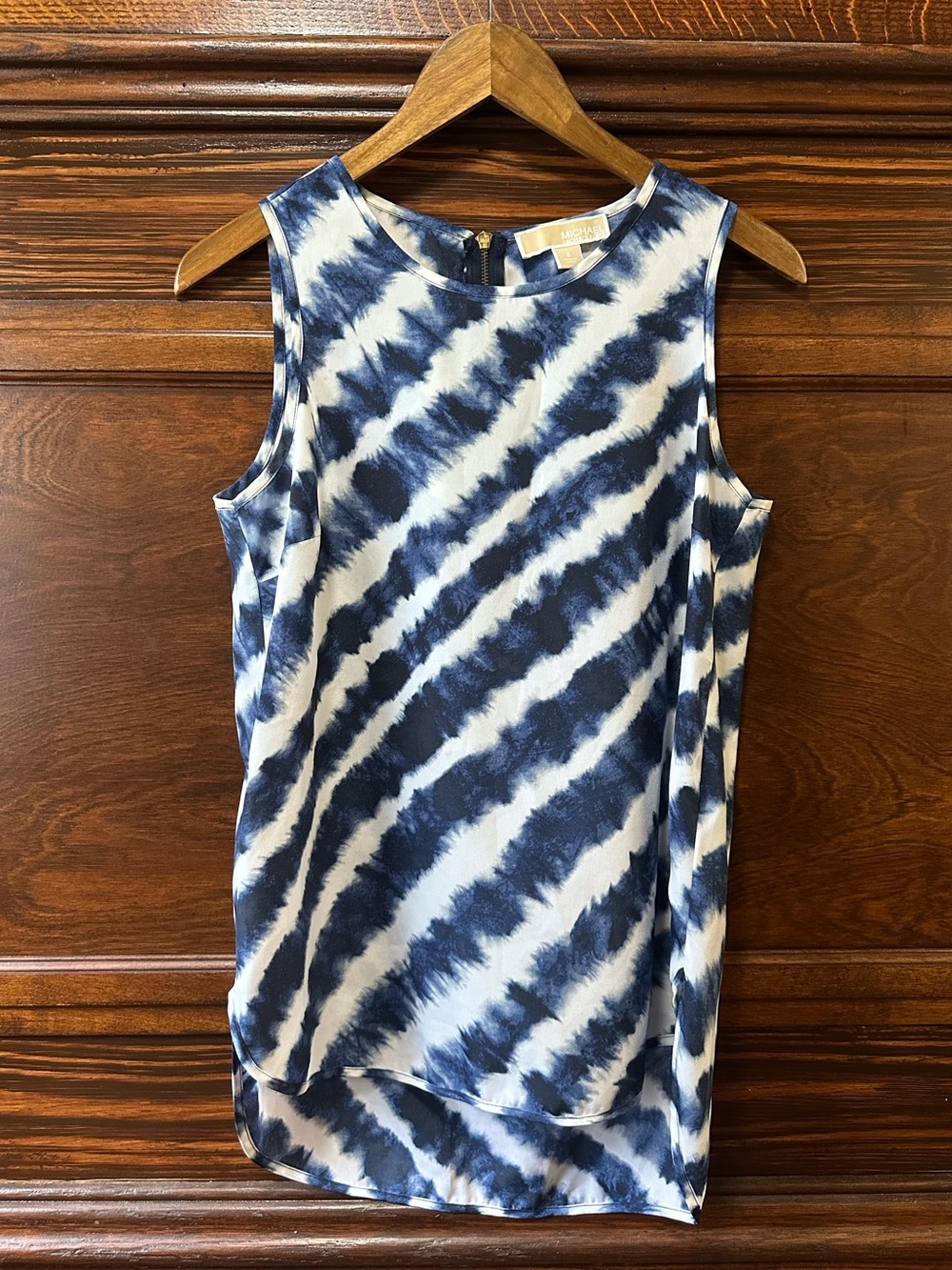 MICHAEL Michael Kors Blue White Tie Dye Stripe Sleeveless Blouse Small